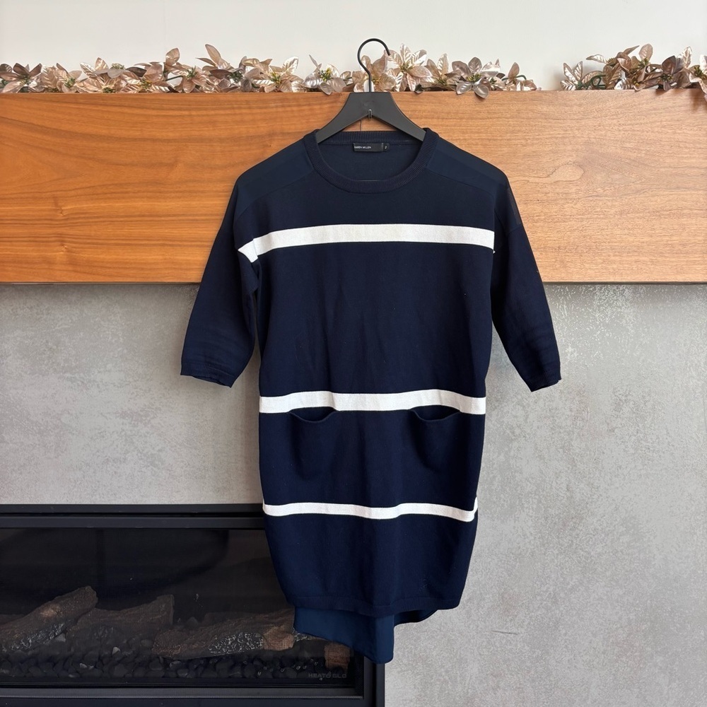Karen Millen 3/4 Sleeve Striped Top, Size 2